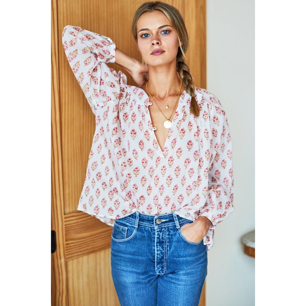 Emerson Fry India Collection Olympia Blouse Organic Cotton Sz XS Boho Oversized